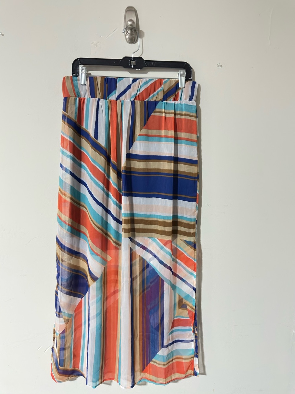 Vanity Striped Maxi Skirt Women’s M Lined Elastic Waist Double Side Slit